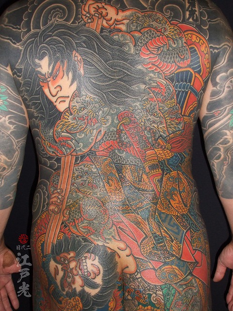 九紋龍史進、背中、和彫り、額彫り、水滸伝の刺青タトゥー
