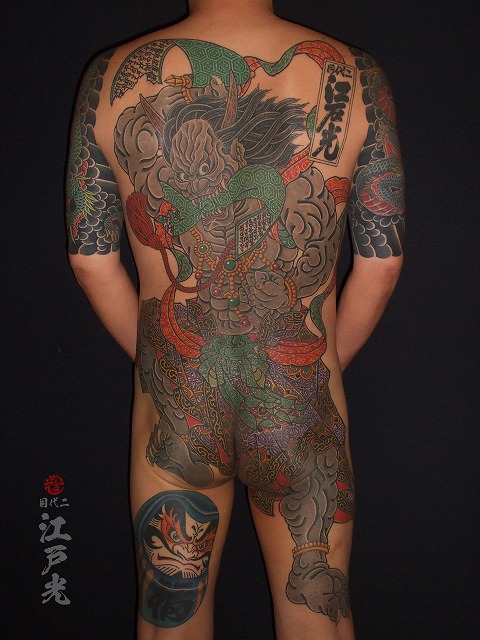 第六天魔王波旬（だいろくてんまおうはじゅん）和彫り、背中、着物柄、青達磨大師の刺青タトゥー