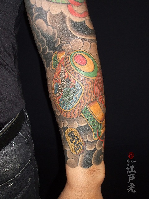小槌小判、刺青タトゥー、腕、前腕、額彫り