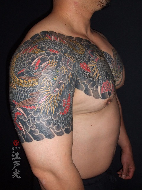 黒龍、腕額彫り、四分、ひかえ、カイナの刺青タトゥー