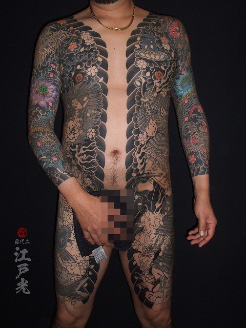 胸割りの刺青、和彫り、額彫り、タトゥー:東京刺青師二代目江戸光