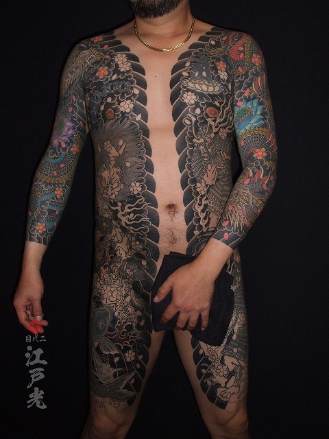 酒吞童子の刺青、胸割り、和彫り、タトゥー:東京刺青師二代目江戸光