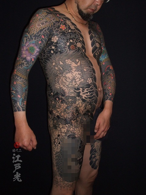 酒吞童子の刺青、胸割り、和彫り、タトゥー:東京刺青師二代目江戸光
