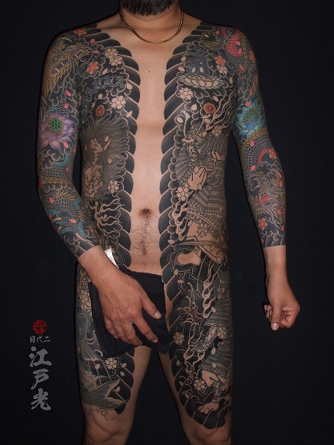 酒吞童子（しゅてんどうじ）、源頼光、渡辺綱の刺青、胸割り、和彫り、タトゥー：東京刺青師二代目江戸光