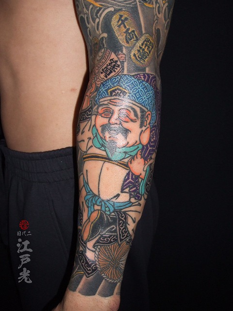 刺青、大黒天、腕、額彫り、長袖、十分、タトゥー：東京刺青師二代目江戸光