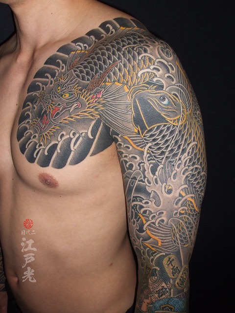 登竜門、龍魚、鯉、刺青タトゥー：東京刺青師二代目江戸光