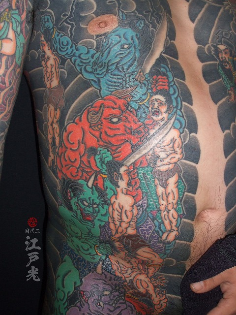 胸割りの刺青、地獄絵図、牛頭馬頭、タトゥー：東京刺青師二代目江戸光