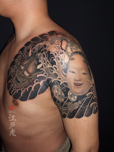 面散らしの刺青、額彫り、タトゥー：東京刺青師二代目江戸光