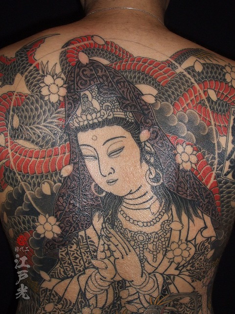 円光観音、刺青、背中、和彫り、タトゥー：東京刺青師二代目江戸光