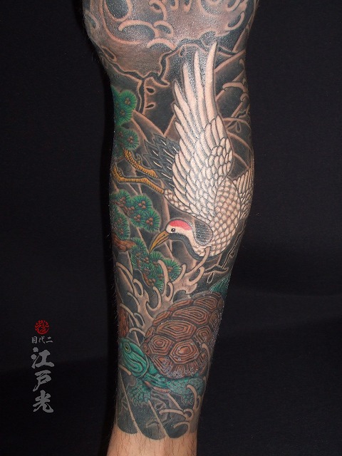 千年鶴,万年亀,松の刺青タトゥー