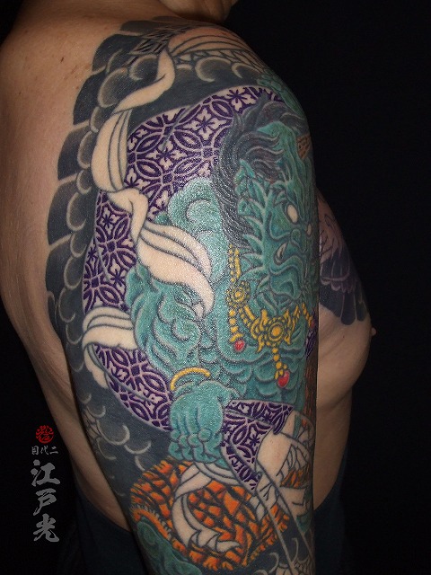 刺青、腕、和彫り、七宝繋ぎ、紋様