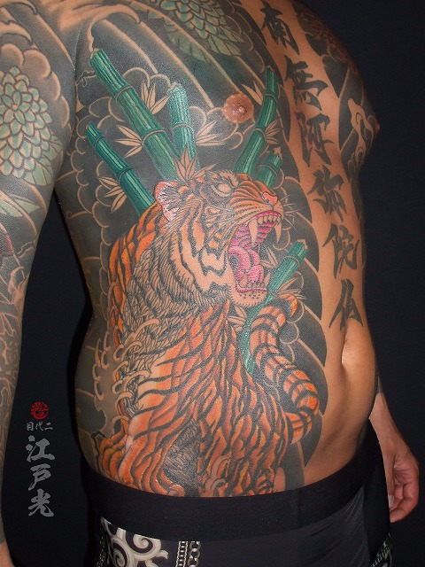 虎,竹,和彫り,刺青,胸割り