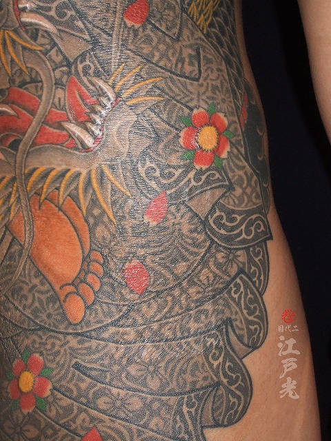 観音、着物柄の刺青