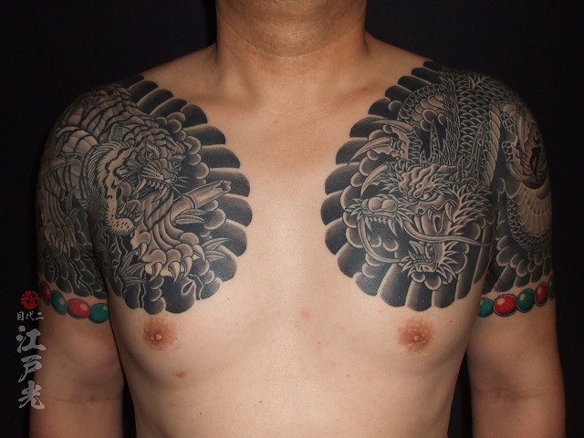 龍虎,数珠,刺青,タトゥー,東京,dragon tiger tattoo