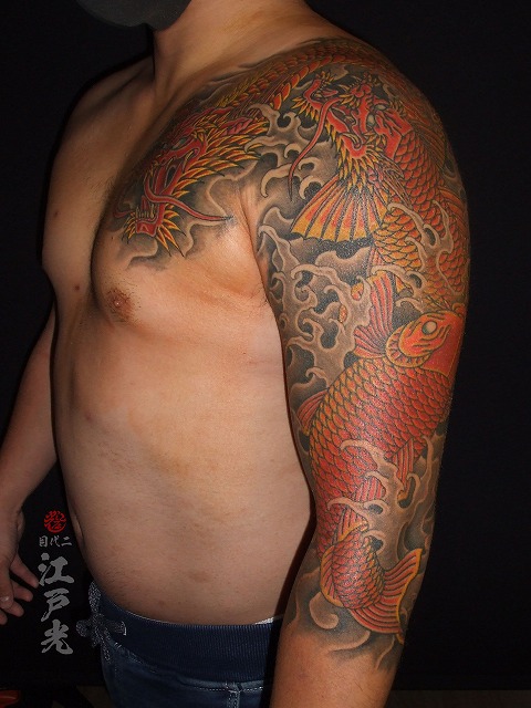 登竜門、龍魚、緋鯉の刺青タトゥー