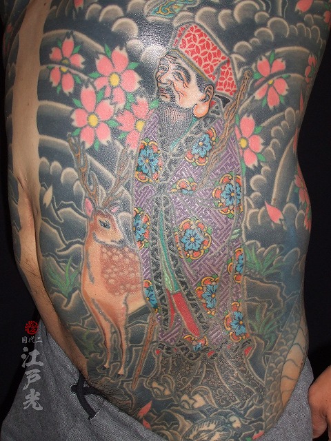 七福神、寿老人（じゅろうじん）胸割りの刺青タトゥー